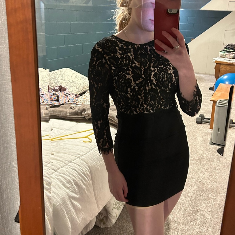 Lulu's Swoon-er or Later Long Sleeve Lace mini dress body con lace sleeves